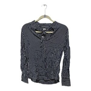 Gap Navy White Striped Button Up Tie Neck Blouse Size XS NWT